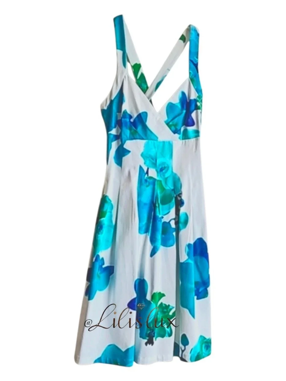 Calvin Klein White Blue And Green V Neck Fit And Flare Dress Size 10